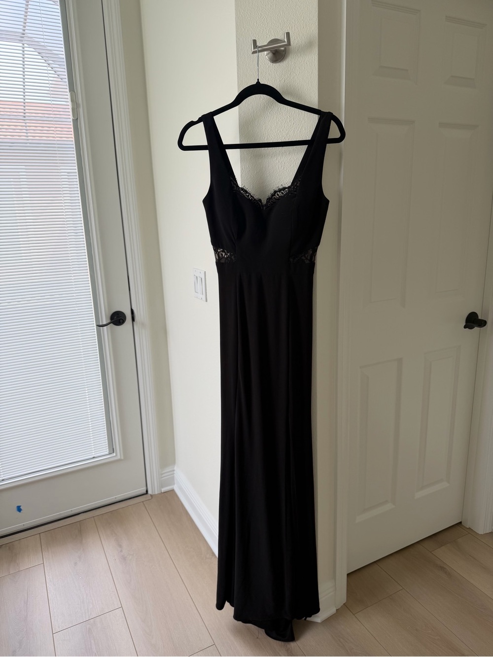 Xscape Black Maxi Dress with Lace Accents